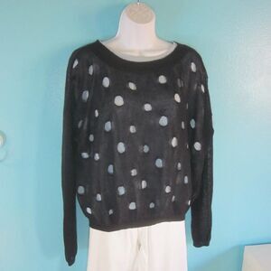 Vince Womens Black Linen Knit Pullover Sweater Size M with Hole Pattern Detail